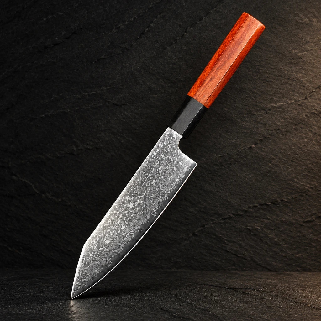 67-layer AUS-10 Damascus utility knife with ebony and rosewood handle – photo 6