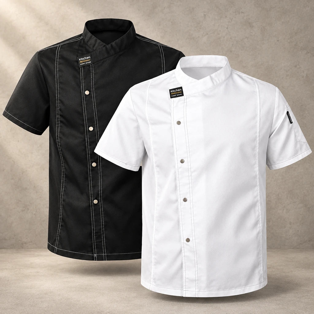 ClassicChef men's twill chef jacket, professional kitchen uniform – black and white – photo 6