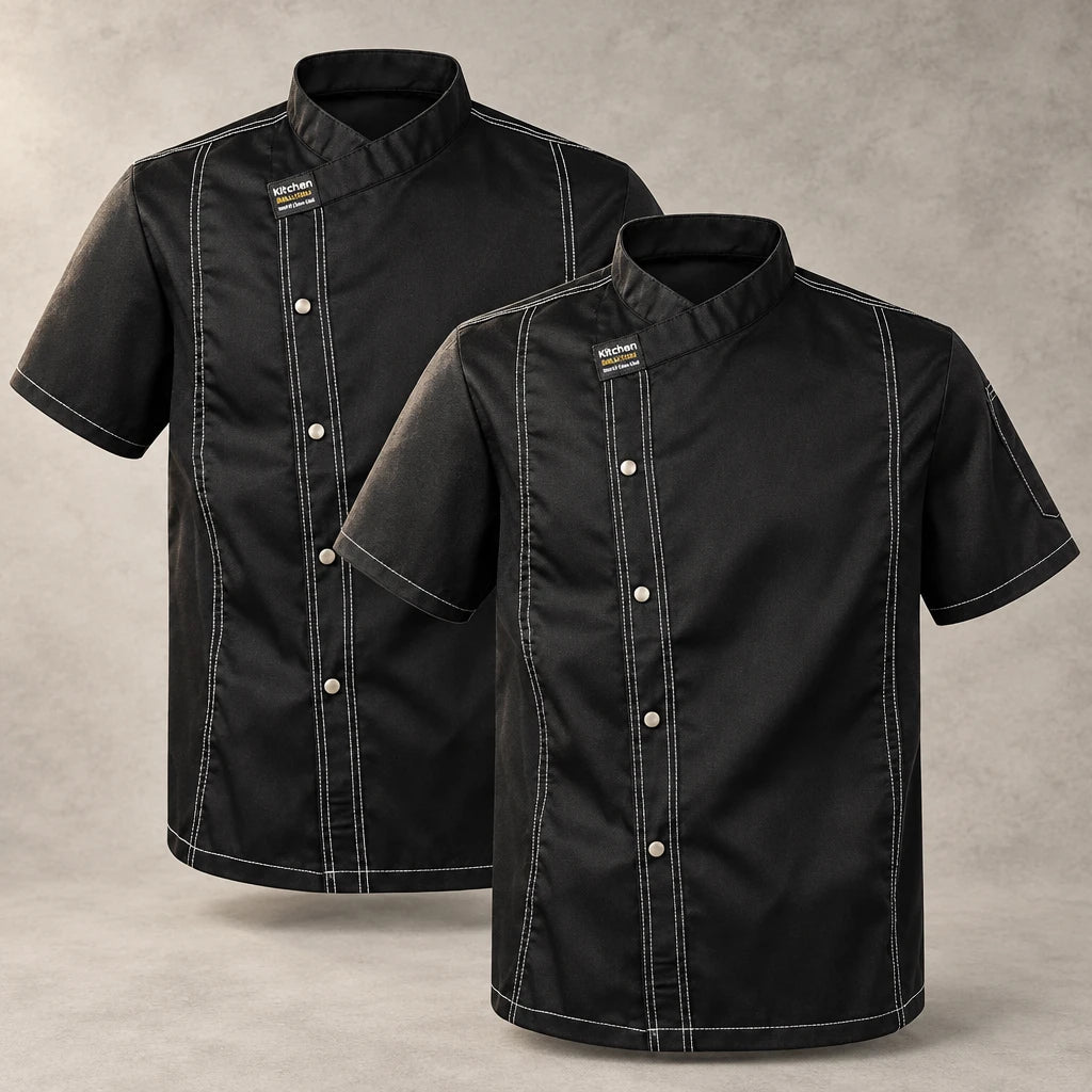 ClassicChef men's twill chef jacket, professional kitchen uniform – black – photo 5