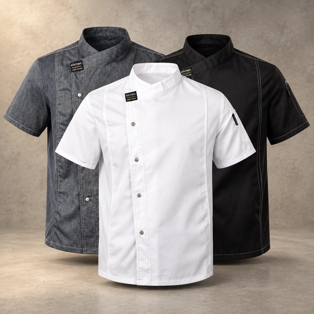 Chaqueta de chef ClassicChef de sarga para hombre, uniforme de cocina profesional