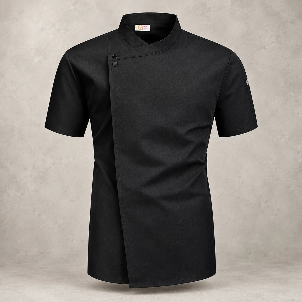 FlexChef stretch twill short sleeve chef jacket – black – photo 1