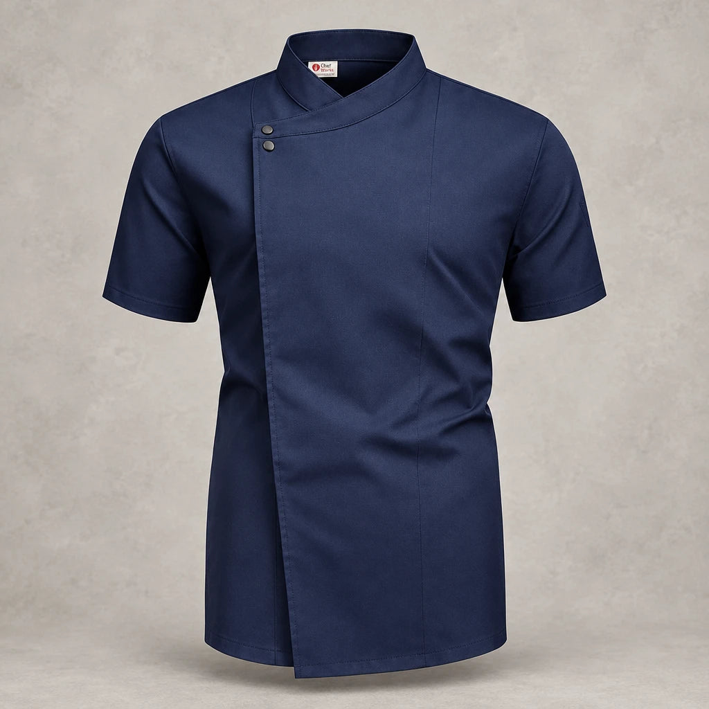 FlexChef stretch twill short sleeve chef jacket – blue – photo 6