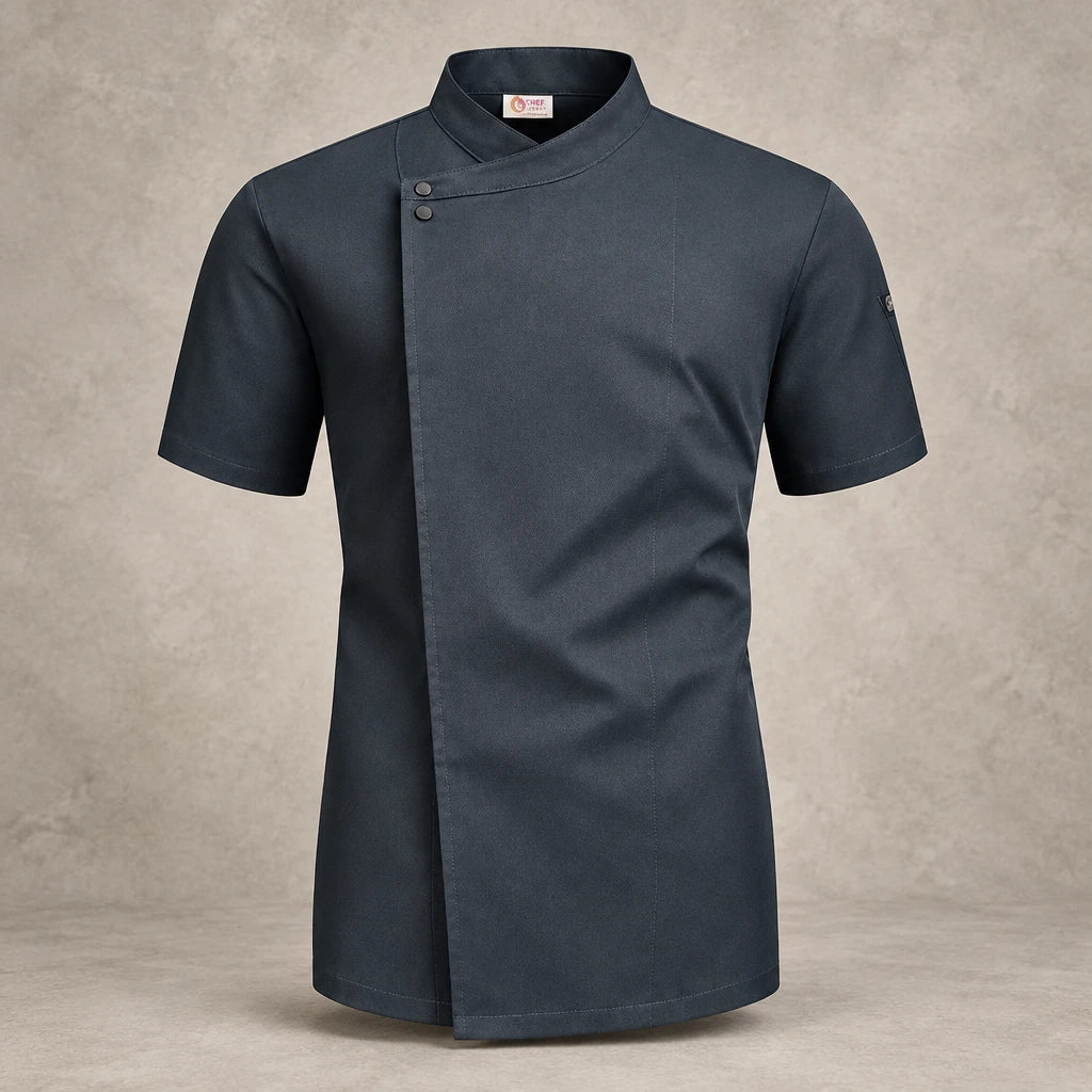 FlexChef stretch twill short sleeve chef jacket – grey – photo 5