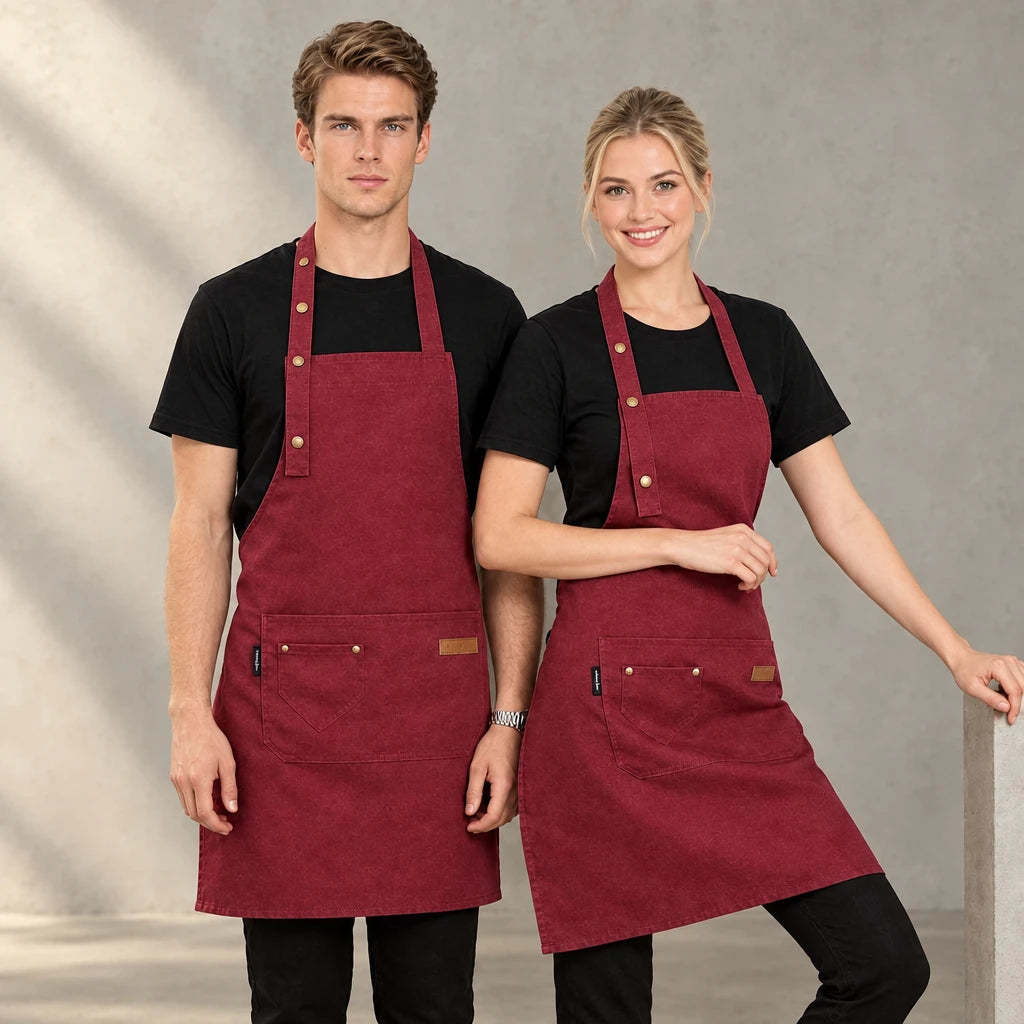 Polyester bib apron with pockets, adjustable – red – photo 7